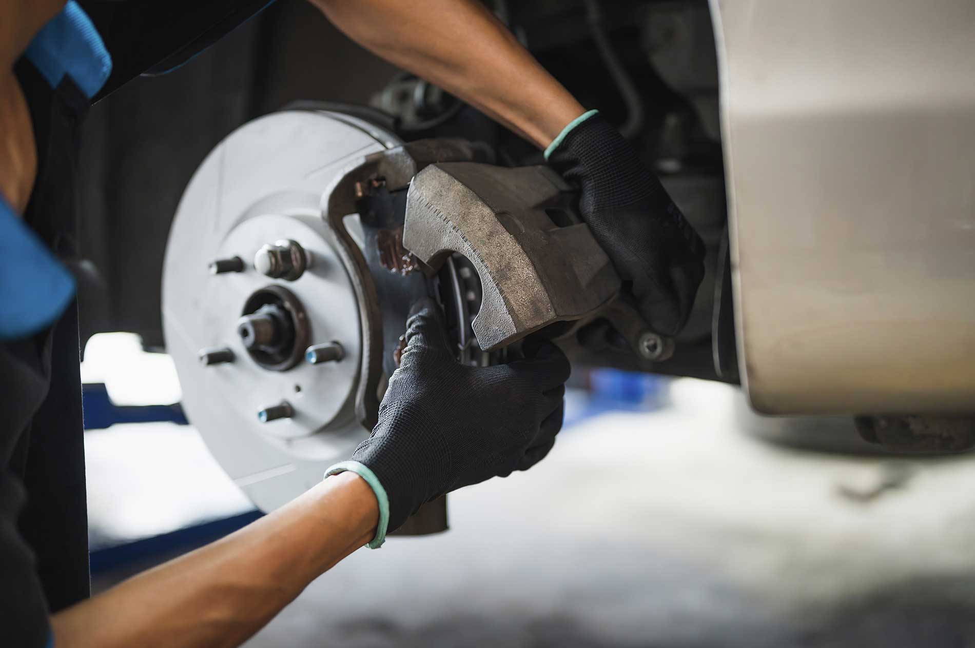 brakes getting checked at the shop