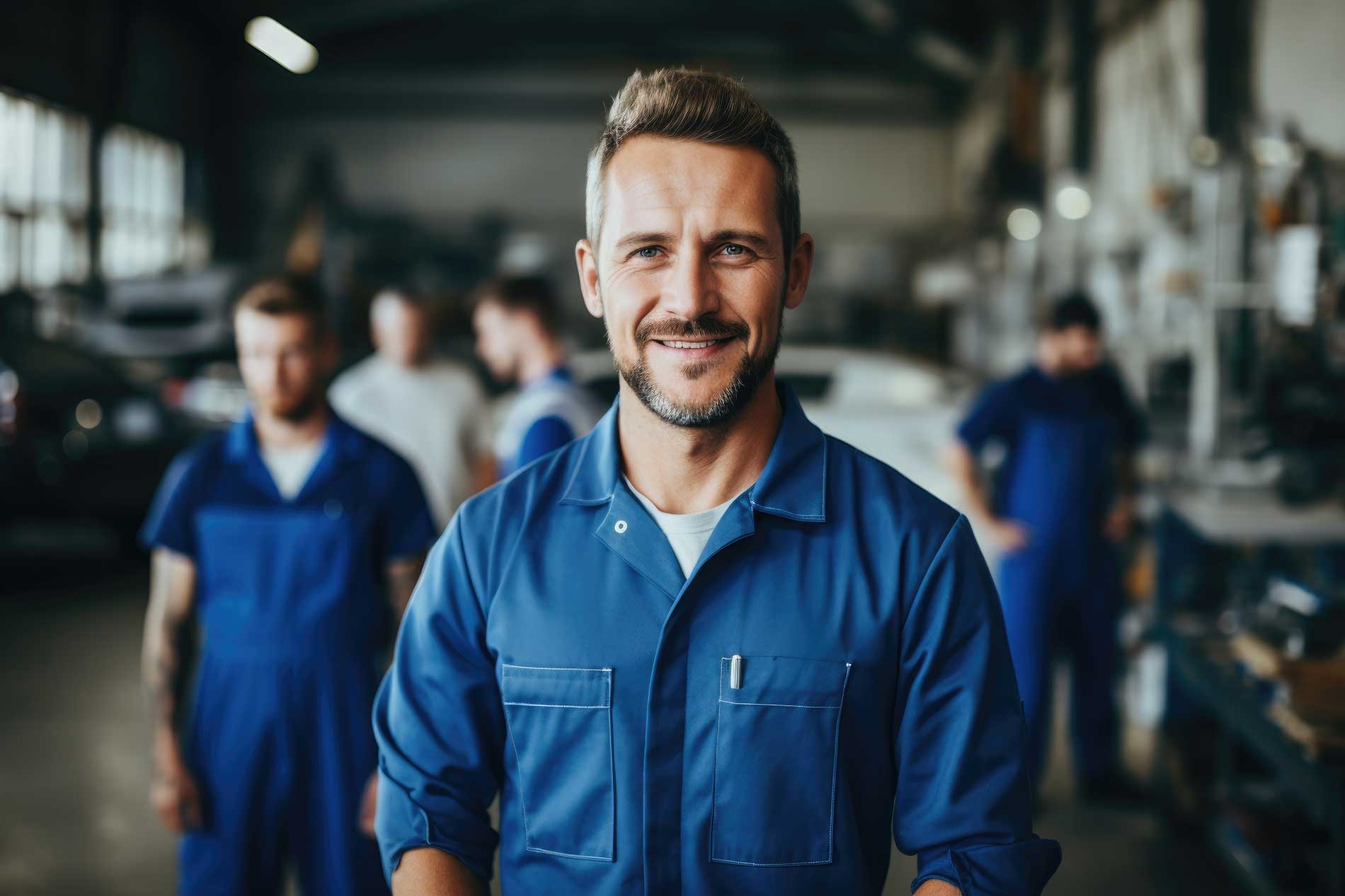 crew of men in an auto motive shop